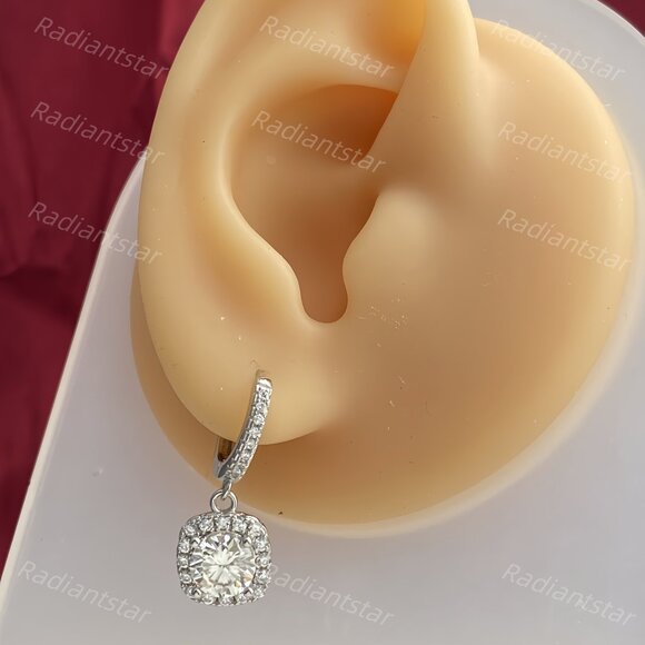 NEW Certified 2ct. t.w. Moissanite Halo Dangle Huggie Hoop Earrings - Picture 4 of 7